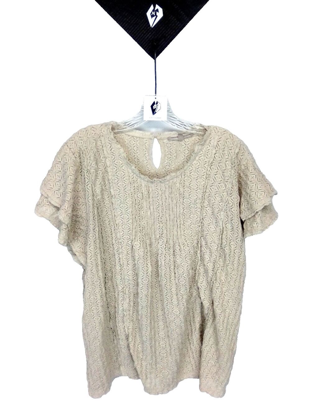 My Danielle Women's Layer  Lace Flutter Short Sleeve Round Neckline Top XL